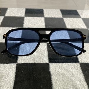 Blue lense black aviator frames. Vintage 70s look.